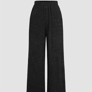 Black sparkly glitter wide leg trouser pants
